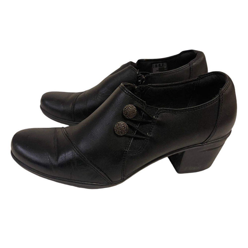 Women’s CLARKS Collection Emslie Black Leather Shoes Heels - Picture 2 of 11